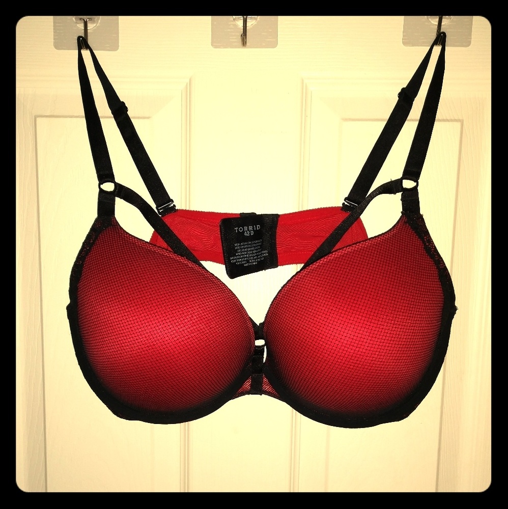 Torrid red fishnet cage bra